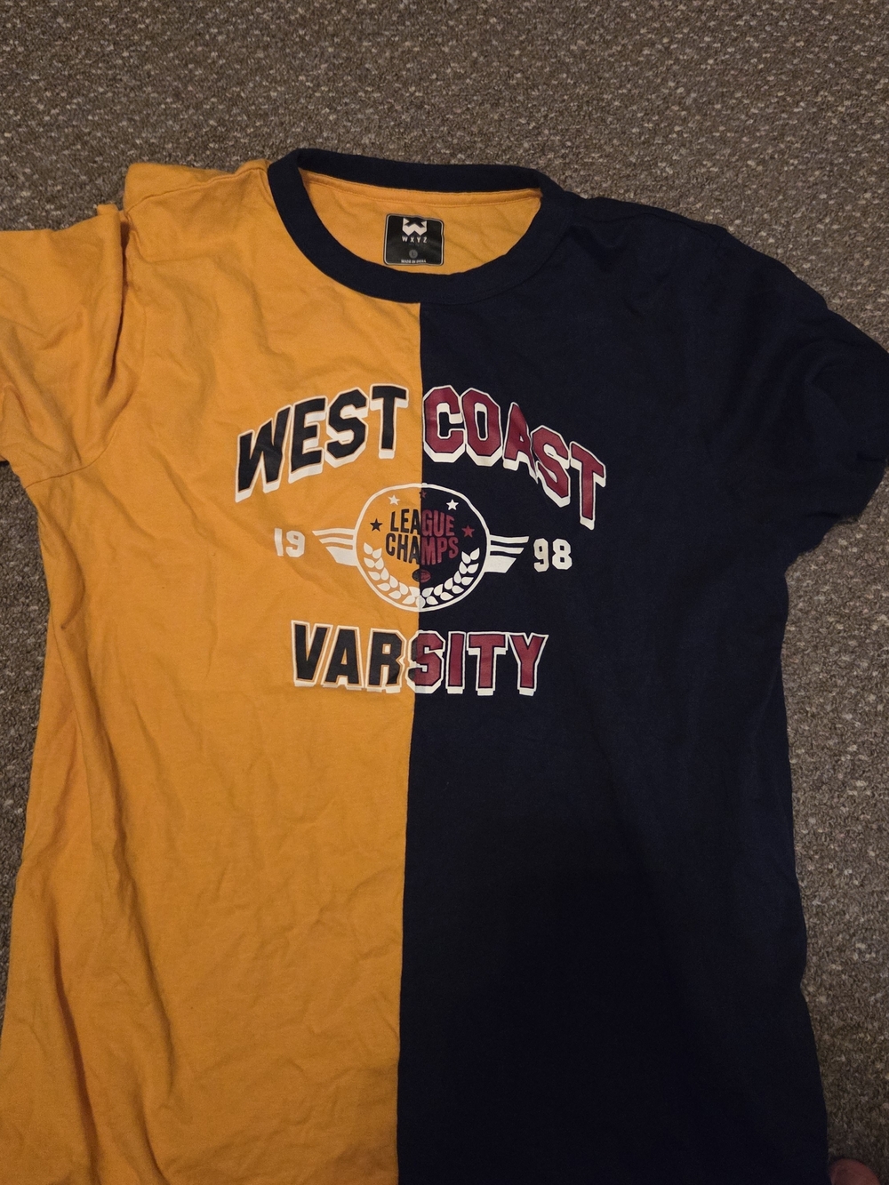 West Coast Varsity Split-Color Short Sleeve Tee - Yellow & Navy